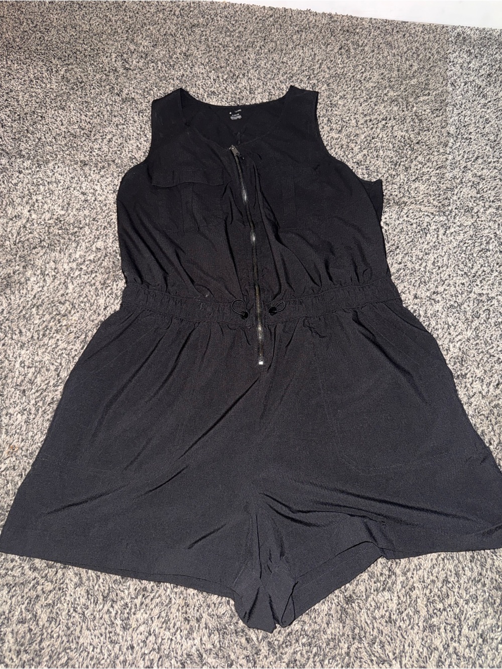 Avia Black Sleeveless Zip-Front Romper with Drawstring Waist